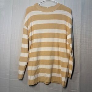 NWT ZESICA Women's Cream Beige Striped Crew Neck Long Sleeve Sweater Size M